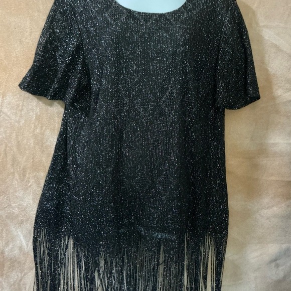 Sparkly Black Fringe Dress Mini Party‎ Clubwear Women's - Picture 2 of 11